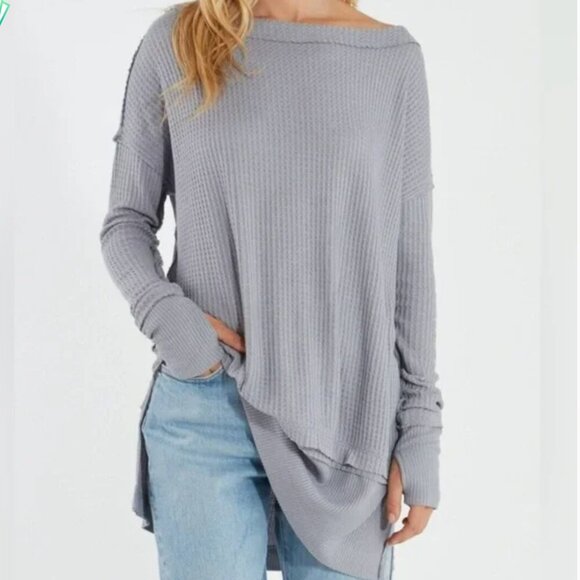 Free People Tops - Free People Gray Thermal Waffle Knit Oversized Tunic